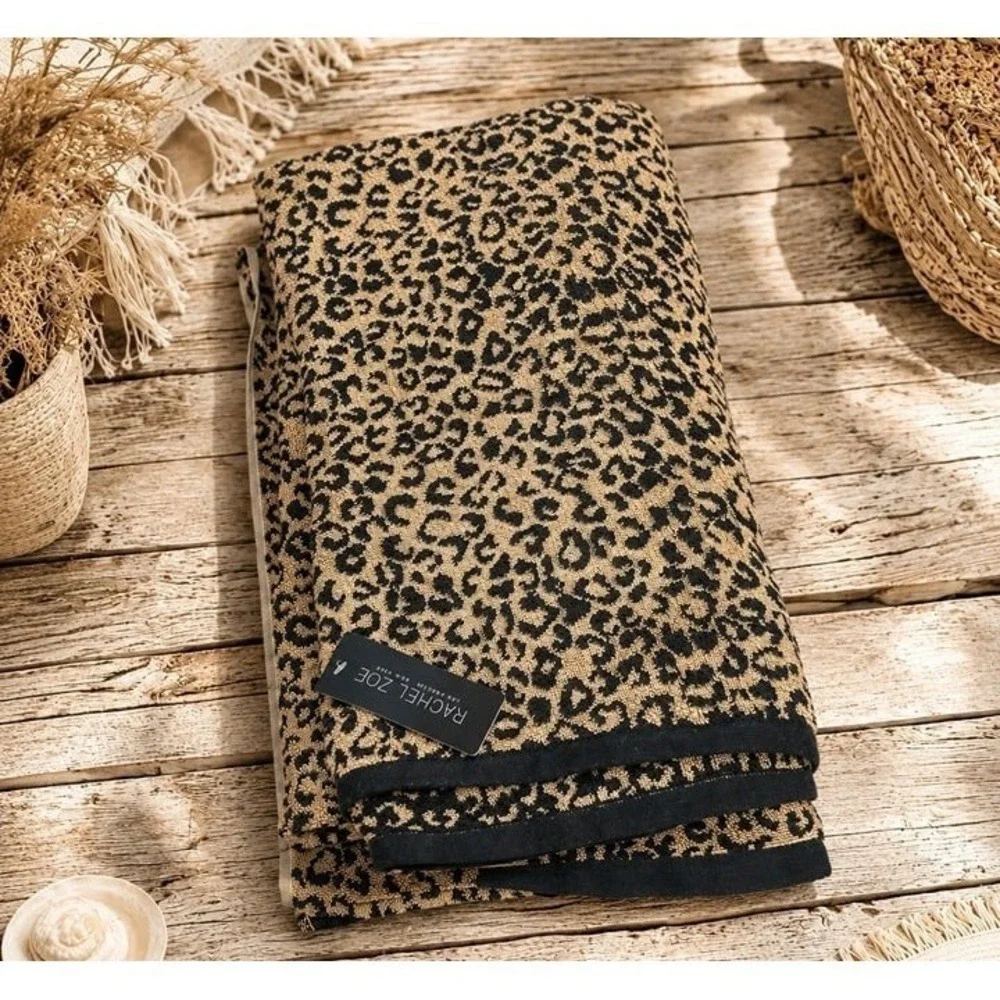 Rachel Zoe Classic Leopard Reversible Beach Towel 100% COTTON NWT Safari Animal